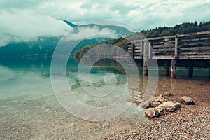 Wooden pier on Bohinj lake