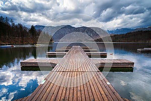 Wooden pier at Bohinj lake, Slovenia