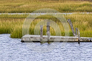 Wooden pier in channel of Delaware Bay