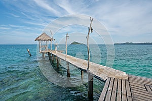 Wooden pier with hut in Phuket, Thailand. Summer, Travel, Vacation and Holiday concept.