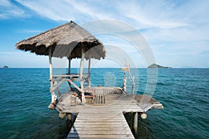 Wooden pier and hut in Phuket, Thailand. Summer, Travel, Vacation and Holiday concept.