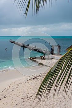 Wooden Pier Isla Mujeres, Tropical Island, Caribbean, Cancun. Tr