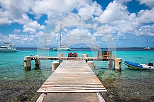 Wooden pier in Kralendijk, Bonaire, Caribbean Netherlands.