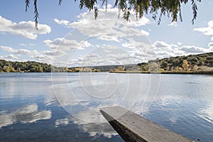 Wooden pier in `Laguna del Rey`, Lagunas de Ruidera Natural Parkland, Spain photo