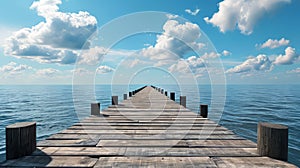 Wooden pier leads into the sea on a cloudy day