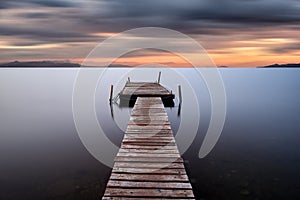 Wooden pier in Messolonghi lake of Greece