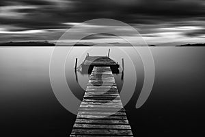 Wooden pier in Messolonghi lake of Greece