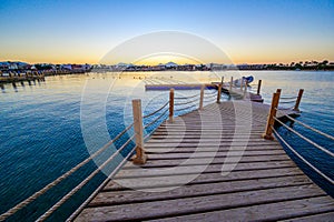 Wooden Pier on Red Sea in Hurghada at sunset, Egypt - travel destination in Africa