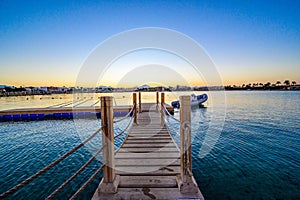 Wooden Pier on Red Sea in Hurghada at sunset, Egypt - travel destination in Africa