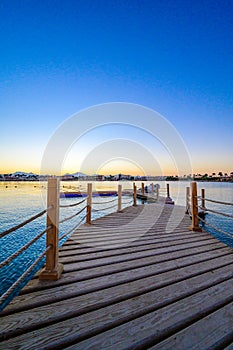 Wooden Pier on Red Sea in Hurghada at sunset, Egypt - travel destination in Africa