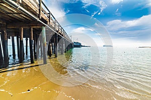 Wooden pier in Stearns wharf in Santa Barbara