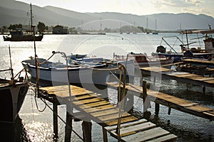 Wooden piers and fishing boats