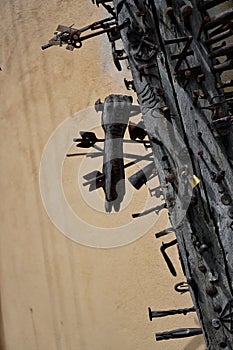 Wooden pillar at the entrance of Journeyman's House in Sibiu