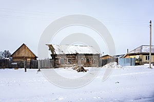 Wooden pimped in a small village in the winter season.