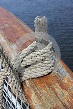 Wooden pin on the side of the ship