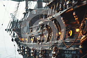 A wooden pirate ship background, or ancient navy sailing vessel