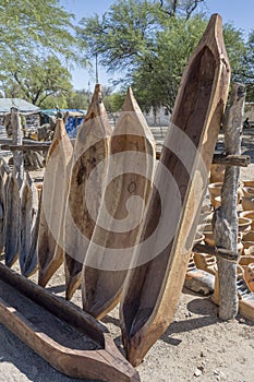 wooden pirogues at craft market, Okahandja, Namibia