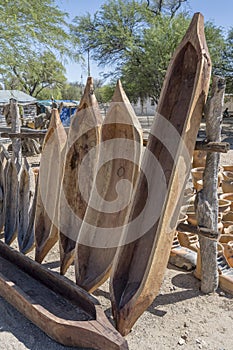 wooden pirogues at craft market, Okahandja, Namibia photo