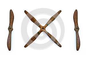 Wooden plane propellers isolated on white background.
