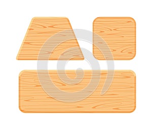 Wooden plank different collection isolated on white background, trapezoid wood shape, wooden square, horizontal wood shaped plank