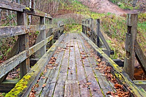 wooden plank foothpath boardwalk trampoline in the lake