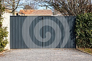 Wooden plank grey home made gate design modern wood gray style street view outdoor
