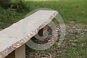 Wooden plank of pine without peel before abrading process