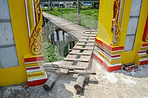 Wooden plank walkway in country Chachoengsao Thailand