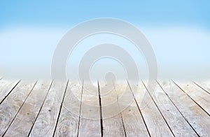 Wooden planks with the blue mist background