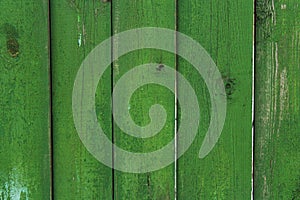 Wooden planks of green color on the fence as an abstract background