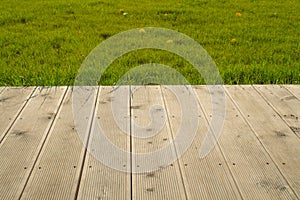 Wooden Planks with green grass