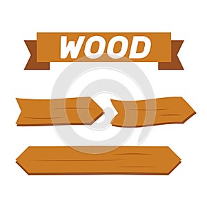 Wooden planks set. Banner wood cartoon vector signs. Wood arrows