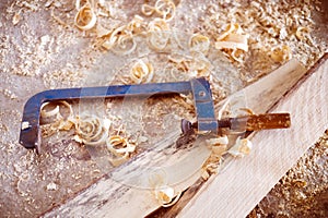 Wooden planks and shavings