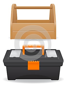 Wooden and plastic tool box vector illustration
