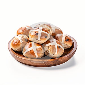 Wooden Plate Filled With Hot Cross Buns