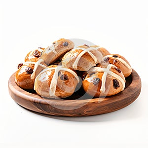 Wooden Plate Filled With Hot Cross Buns