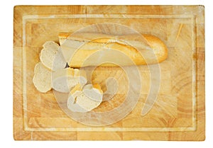 Wooden plate with french bread.