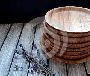 Wooden plates on a table