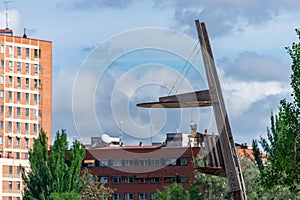 wooden platform in the city for maritime surveillance