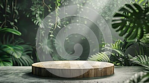 Wooden Platform in a Lush Tropical Forest Setting