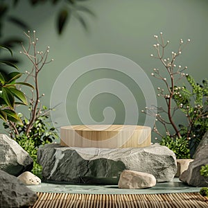 Wooden Platform on a Stone Base in a Natural Setting