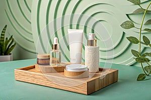 Wooden Podium for Cosmetics and Product Display photo