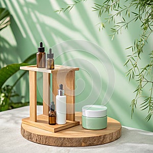 Wooden Podium for Cosmetics and Product Display photo