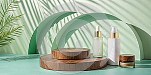Wooden Podium for Cosmetics and Product Display photo
