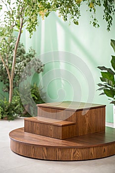 Wooden Podium for Cosmetics and Product Display photo