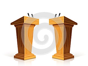 Wooden podium with microphone, speech stand