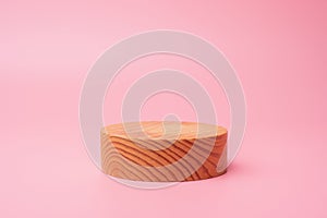 Wooden podium stage isolated on pink background for use show product concept minimal with copy space