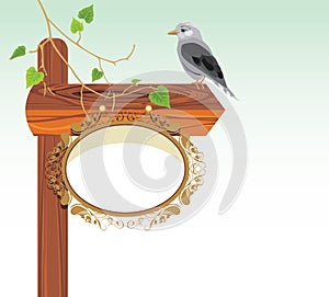 Wooden pointer with bird