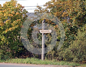 Wooden pointer to forestry in Vyborg city, Russia