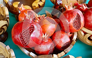 Wooden Pomegranate Ornaments for Sale at the Vernissage Market in Yerevan, Armenia